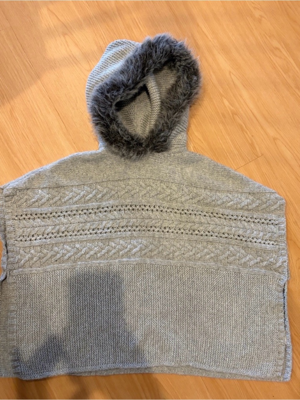 GAP Kids Cozy Hooded Knit Poncho - Gray